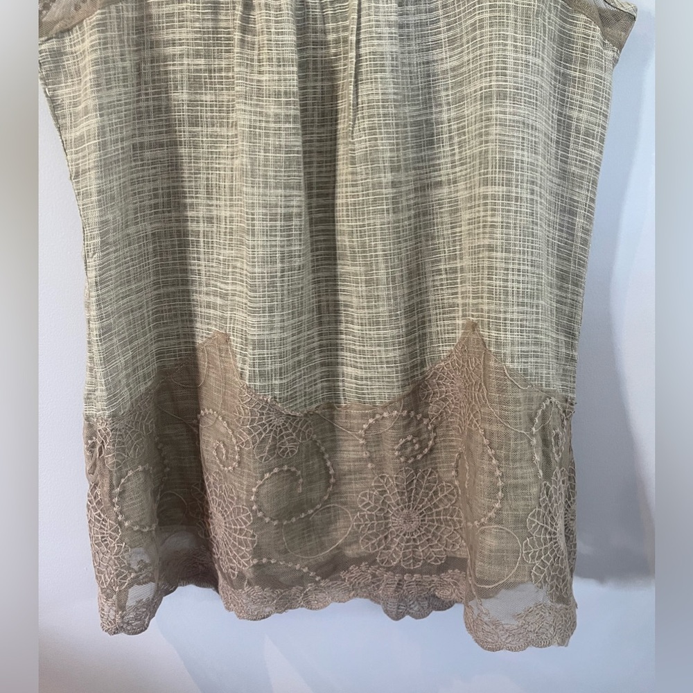 Blue Bird Womens Tunic Woven Brown Tan Cotton Lace Layered Lined in size L - Picture 3 of 6